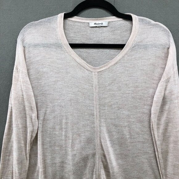 Madewell Long Sleeve Tie Front T Shirt Womens S Sheer V-neck Cream Lightweight - Picture 3 of 11